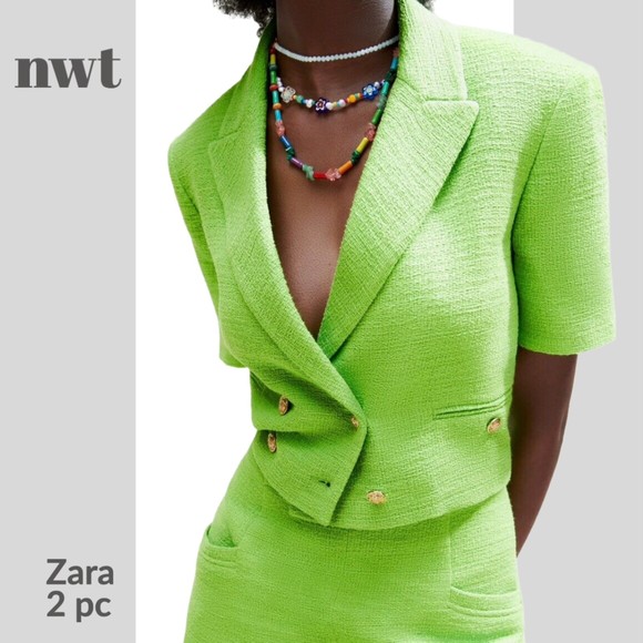 2pc SET: ZARA CROPPED BLAZER + SHORTSNWT Lime Green Textured S, M